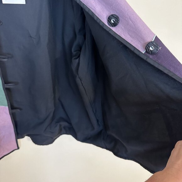 Boho Patchwork Button Up Jacket Womens 3X Rayon & Cotton Purple Embroidered - Picture 7 of 8